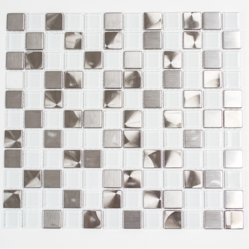 Mosaic tiles stainless steel glass mosaic steel white clear MOS129-0104_f
