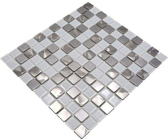 Mosaic tiles stainless steel glass mosaic steel white silver mosaic tile MOS129-0104