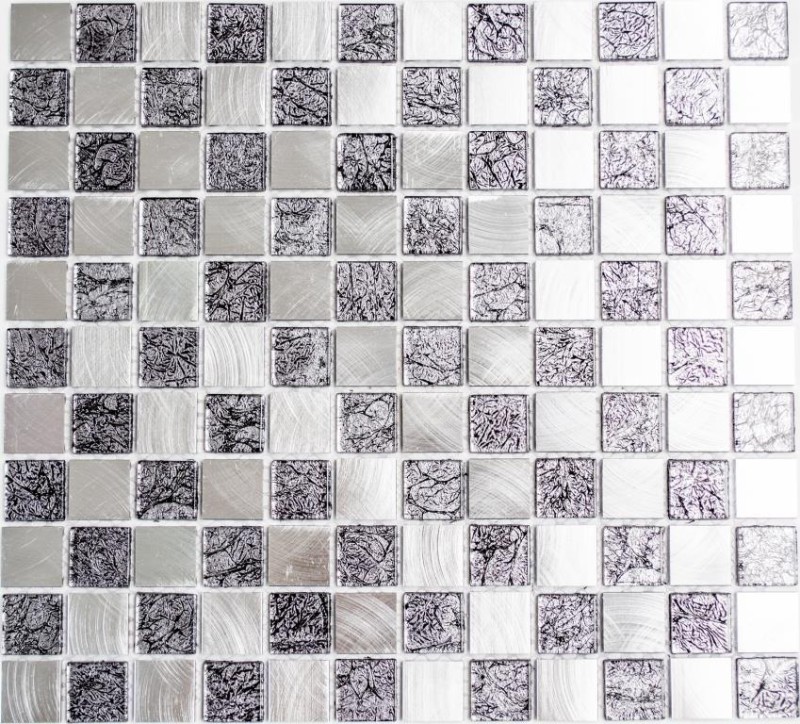 Mosaic tile aluminum glass mosaic checkerboard black anthracite silver MOS49-0302
