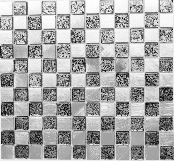 Hand sample mosaic tile aluminum translucent glass mosaic Crystal Alu checkerboard black silver MOS49-0302_8mm_m