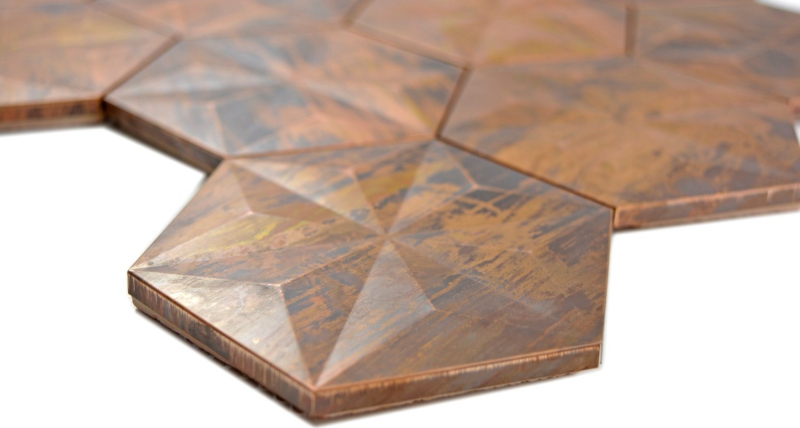 Hand-patterned mosaic tile copper copper hexagon 3D brown kitchenMOS49-1516_m
