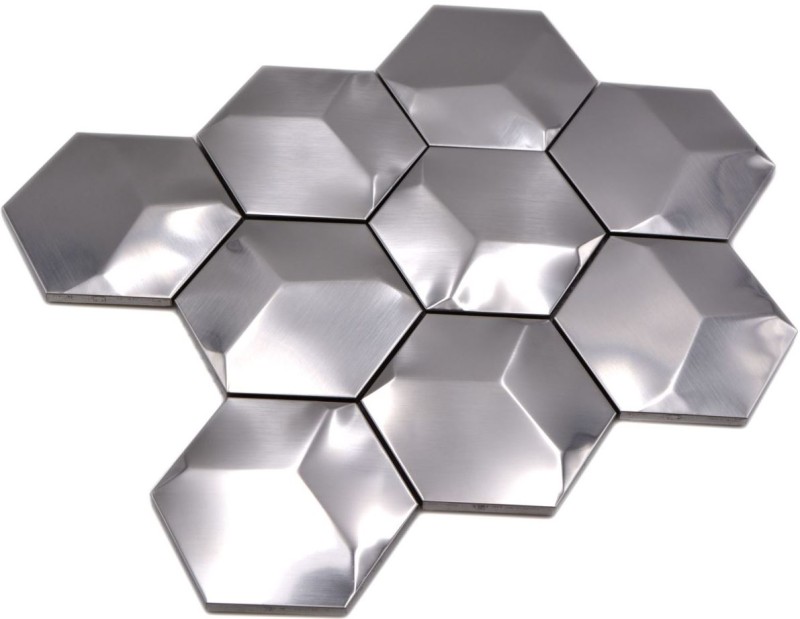 Stainless steel mosaic tile silver hexagon 3D brushed matt tile backsplash kitchen wall