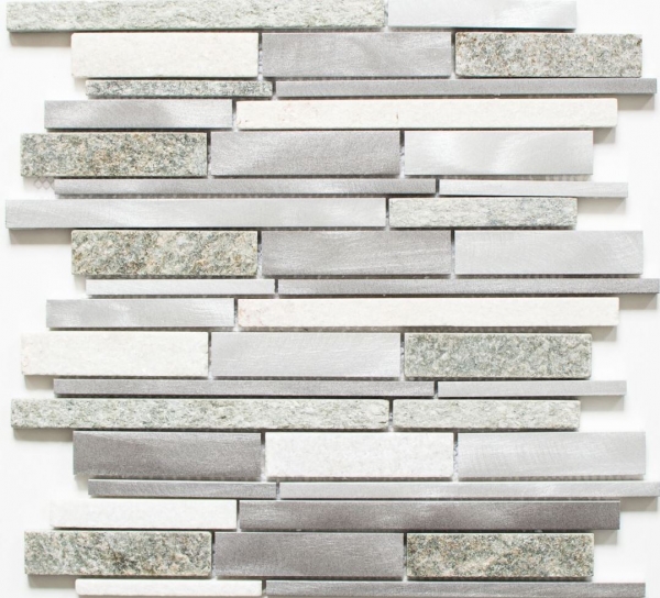 Hand pattern mosaic tile quartzite natural stone aluminum silver gray light beige composite MOS49-XSA535_m