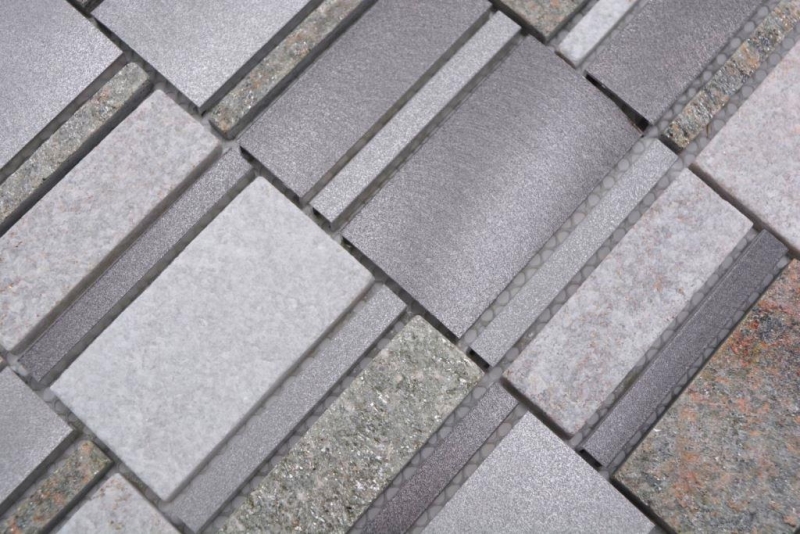 Mosaic tile quartzite natural stone aluminum silver gray light beige tile backsplash MOS49-505