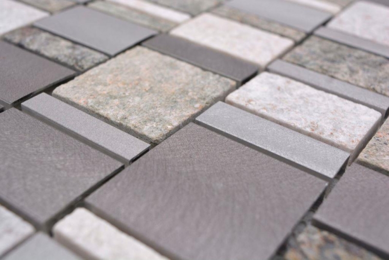Mosaic tile quartzite natural stone aluminum silver gray light beige tile backsplash MOS49-515