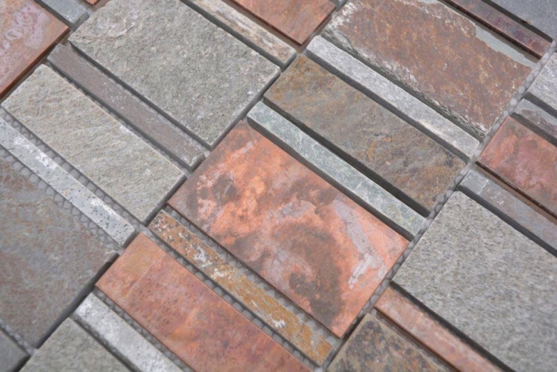Copper mosaic tile gray rust rectangle natural stone kitchen splashback MOS47-575