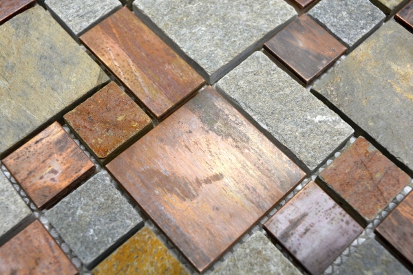 Hand pattern mosaic tile copper gray rust copper combination tile backsplash kitchen stone MOS47-595_m