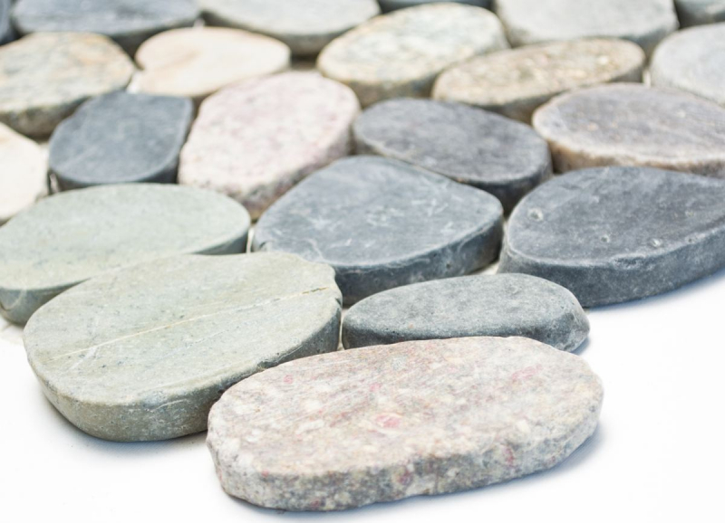 Mosaic tile river pebble stone pebble cut white-yellow MOS30-0104_f