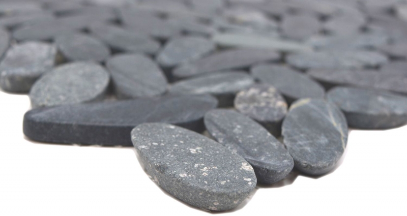 River pebble stone pebble cut black dark gray anthracite shower tray tile backsplash kitchen - MOS30-IN24