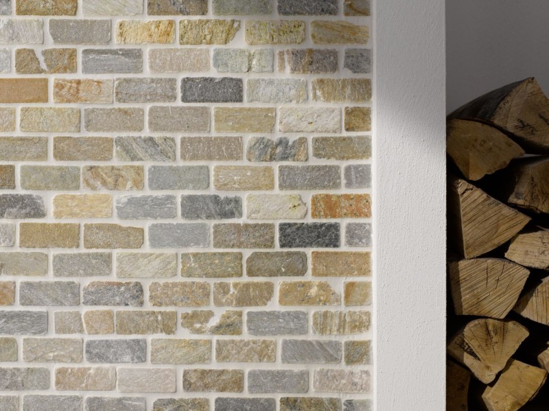 Quartzite natural stone mosaic tile brick beige gray wall floor shower backsplash kitchen backsplash - MOS36-0208