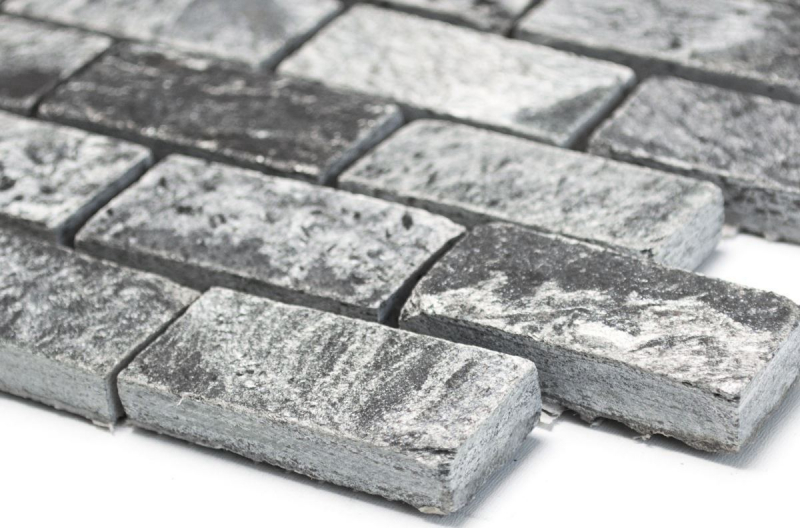 Mosaic tile Quartzite natural stone Brick silver-grey polished MOS28-0202_C_f