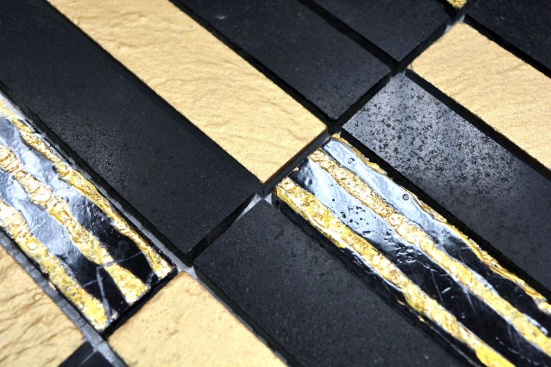 Marble mosaic tile natural stone rectangular strip carving gold black bathroom - MOS40-STN79