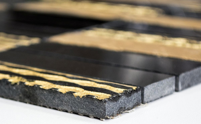 Mosaic tile marble natural stone rectangle stone carving gold black MOS40-STN79_f