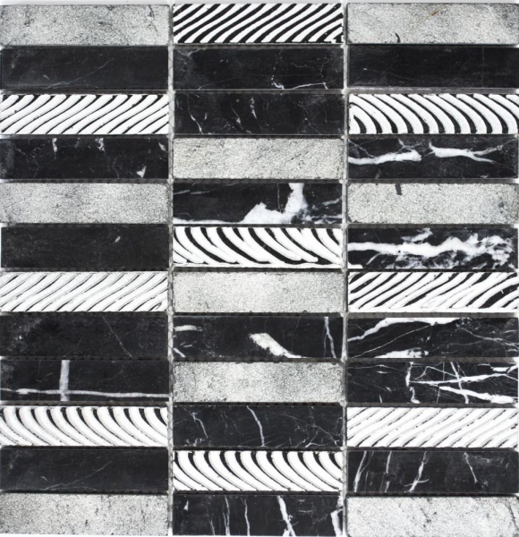 Hand pattern mosaic tile marble natural stone rectangle stone carving silver black MOS40-STN89_m
