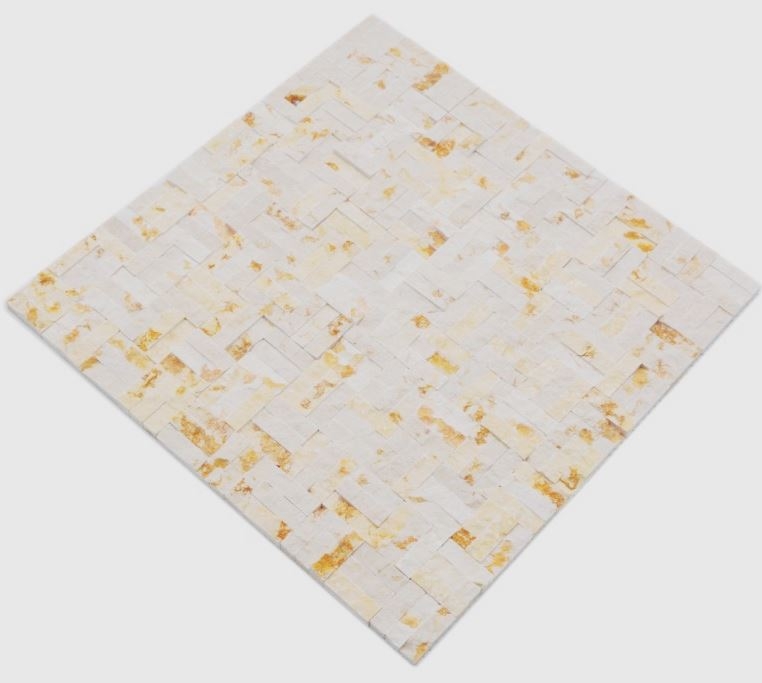 Splitface marble mosaic stone wall natural stone parquet sunny beige 3D look - MOS42-x3d63