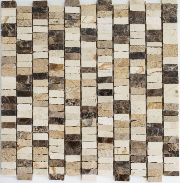 Hand-patterned mosaic tile marble natural stone rods beige Carpet Crema Marfil Dark Emperador honed MOSSopo-M10-VH21_m