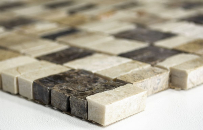Hand-patterned mosaic tile marble natural stone rods beige Carpet Crema Marfil Dark Emperador honed MOSSopo-M10-VH21_m