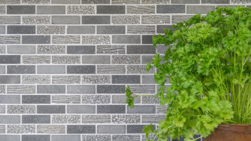 Mosaic marble natural stone gray cement gray anthracite brick brick look carving tile backsplash kitchen - MOS40-B49