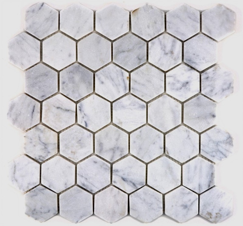 Hand sample mosaic tile marble natural stone hexagon marble white Carrara look MOS44-0103_m