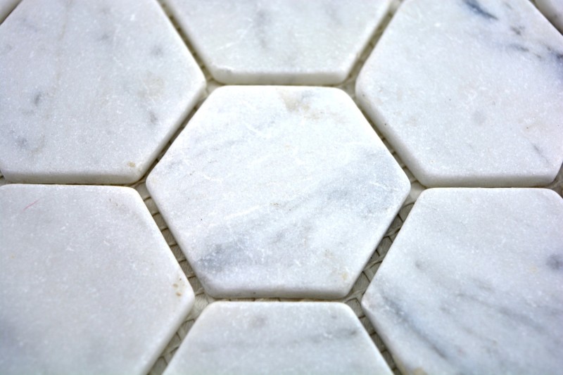 Hand sample mosaic tile marble natural stone hexagon marble white Carrara look MOS44-0103_m