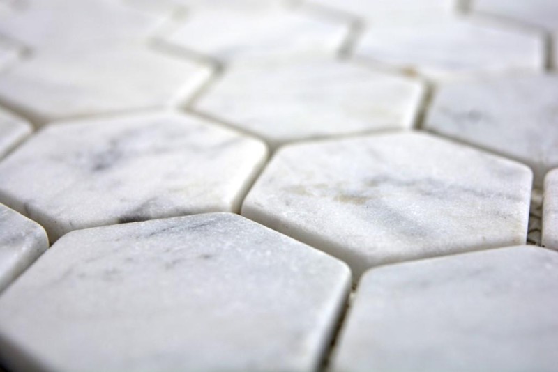 Marble mosaic tile natural stone hexagon white anthracite Carrara look backsplash wall tile - MOS44-0103