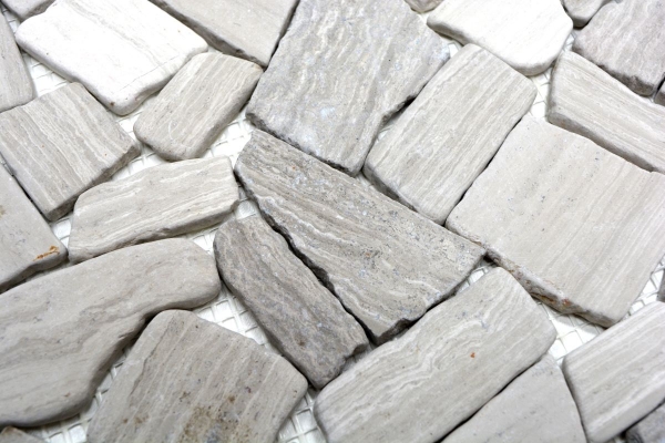 Hand-patterned mosaic tile marble natural stone quarry ciot gray stripes MOS44-0202_m