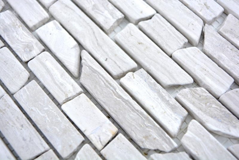 Mosaic marble natural stone brick composite rods light gray stripes splashback wall cladding - MOS40-MOSBrick2012
