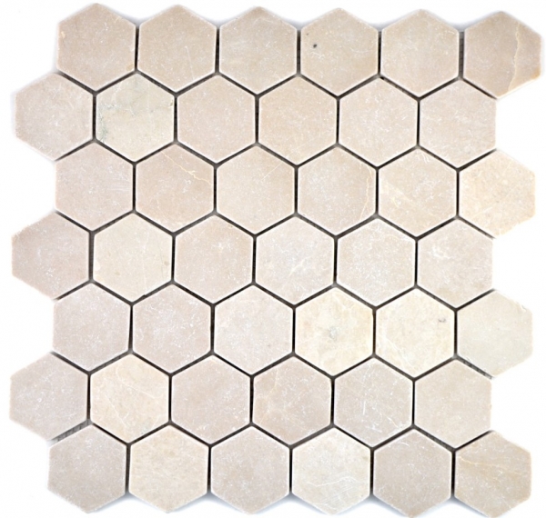 Hand-painted mosaic tile marble natural stone beige hexagon marble Botticino Anticato MOS42-1212_m