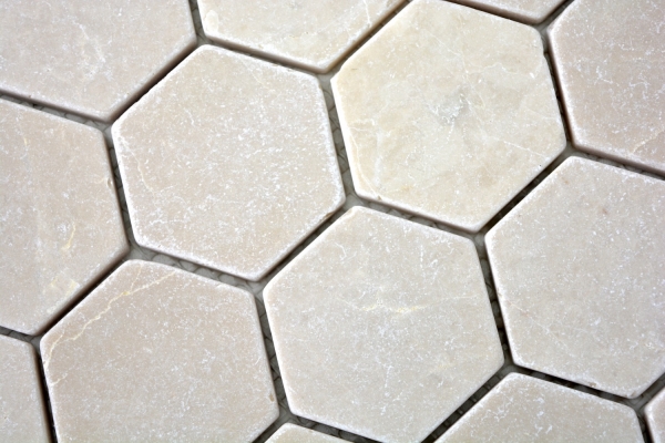 Hand-painted mosaic tile marble natural stone beige hexagon marble Botticino Anticato MOS42-1212_m