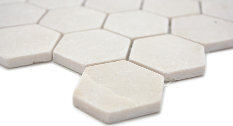 Hand-painted mosaic tile marble natural stone beige hexagon marble Botticino Anticato MOS42-1212_m