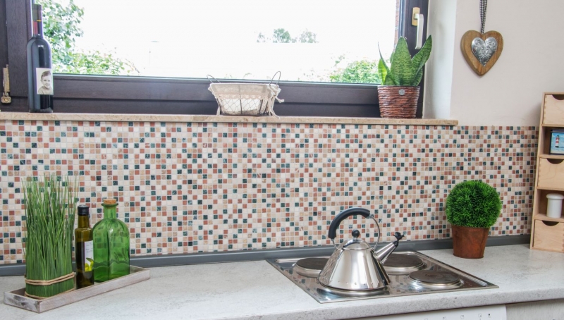 Marble mosaic stones natural stone cream beige red green random mini square tile backsplash bathroom - MOS38-1204