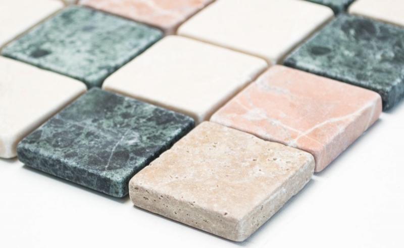 Marble mosaic tile natural stone cream beige red green random shower screen - MOS42-1204