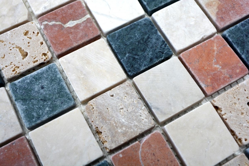 Marble mosaic tile natural stone cream beige red green random shower screen - MOS42-1204