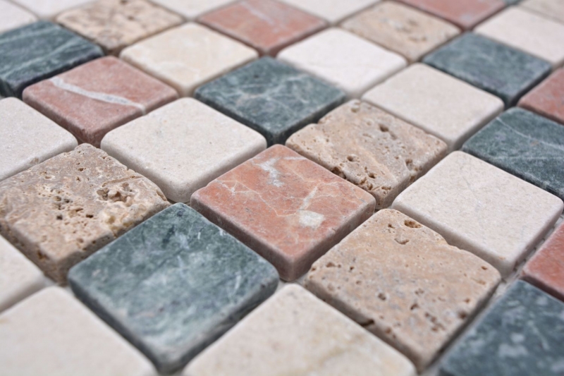 Marble mosaic tile natural stone cream beige red green random shower screen - MOS42-1204