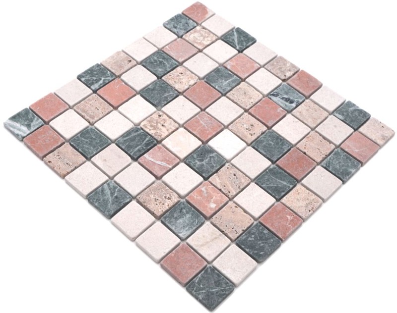 Marble mosaic tile natural stone cream beige red green random shower screen - MOS42-1204