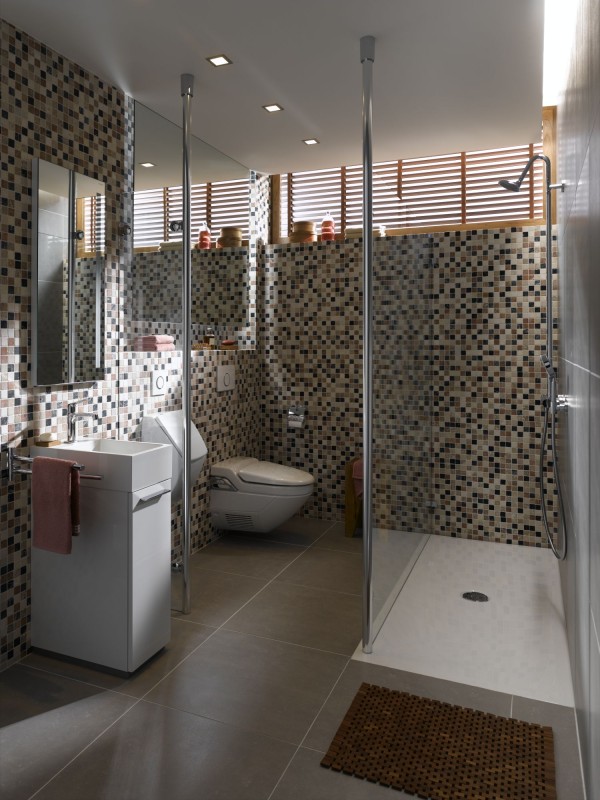 Marble mosaic tile natural stone cream beige red green random shower screen - MOS42-1204