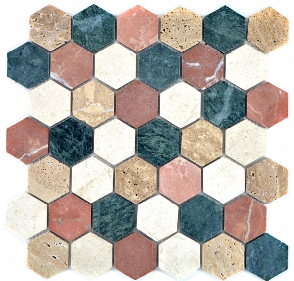 Marble mosaic tile natural stone cream beige red green hexagon random wall tile - MOS42-1213
