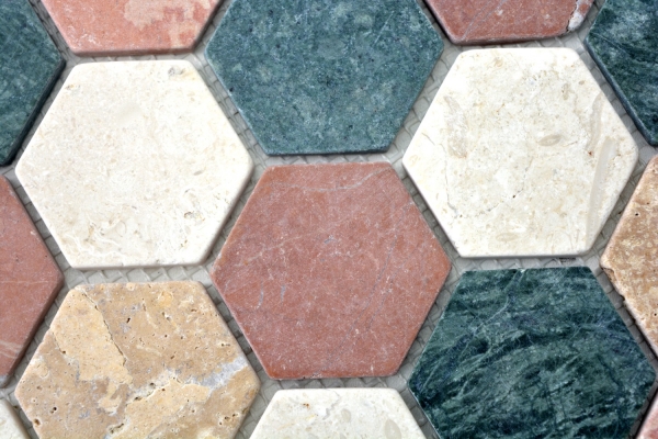 Marble mosaic tile natural stone cream beige red green hexagon random wall tile - MOS42-1213