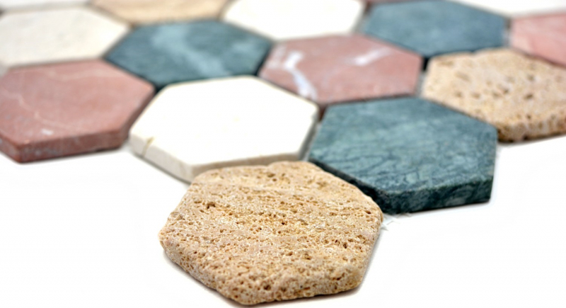 Marble mosaic tile natural stone cream beige red green hexagon random wall tile - MOS42-1213
