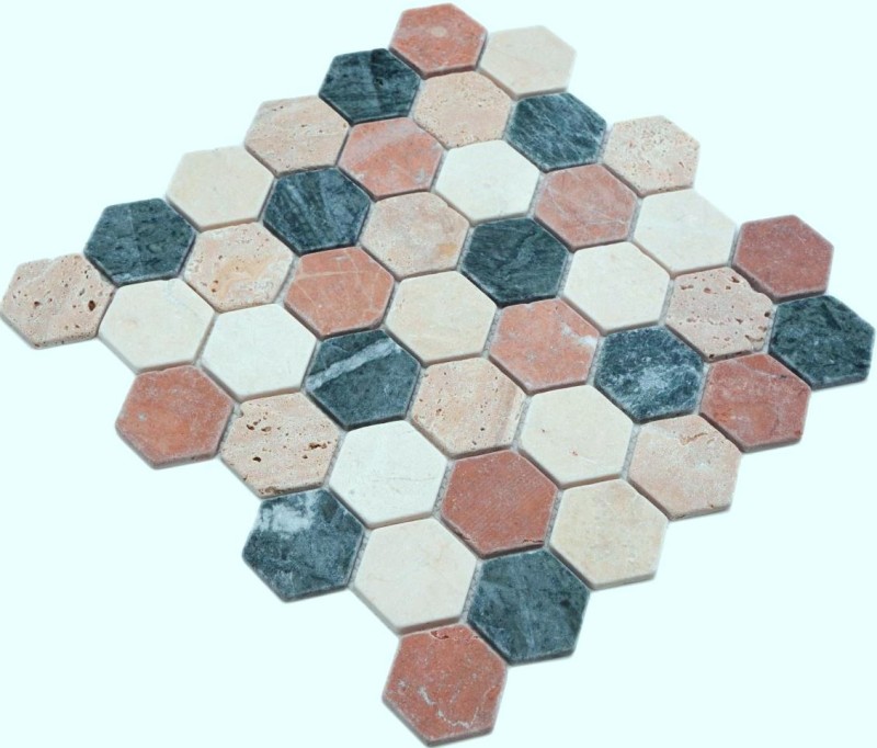 Marble mosaic tile natural stone cream beige red green hexagon random wall tile - MOS42-1213