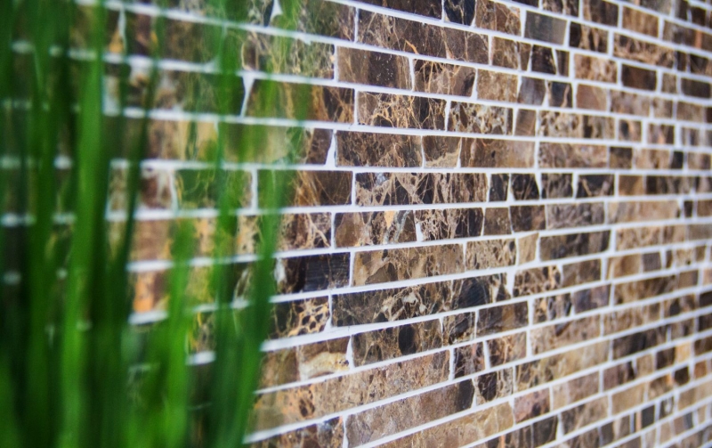 Mosaic marble natural stone brick composite rods Impala dark brown flamed wall cladding kitchen bathroom - MOS40-1304