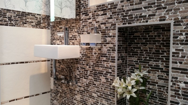 Mosaic marble natural stone brick composite rods Impala dark brown flamed wall cladding kitchen bathroom - MOS40-1304