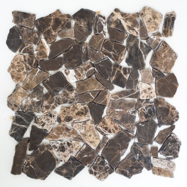 Mosaic quarry marble natural stone polygonal Impala dark brown flamed wall cladding splashback - MOS44-1306