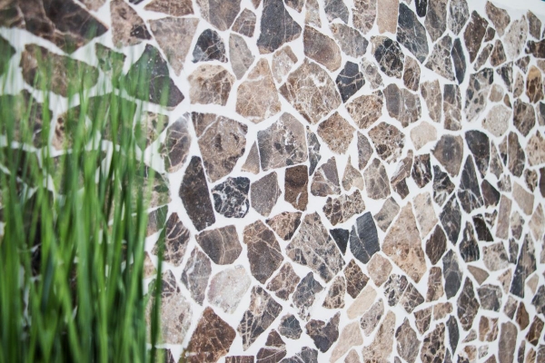 Mosaic quarry marble natural stone polygonal Impala dark brown flamed wall cladding splashback - MOS44-1306