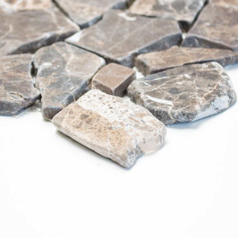 Mosaic quarry marble natural stone polygonal Impala dark brown flamed wall cladding splashback - MOS44-1306