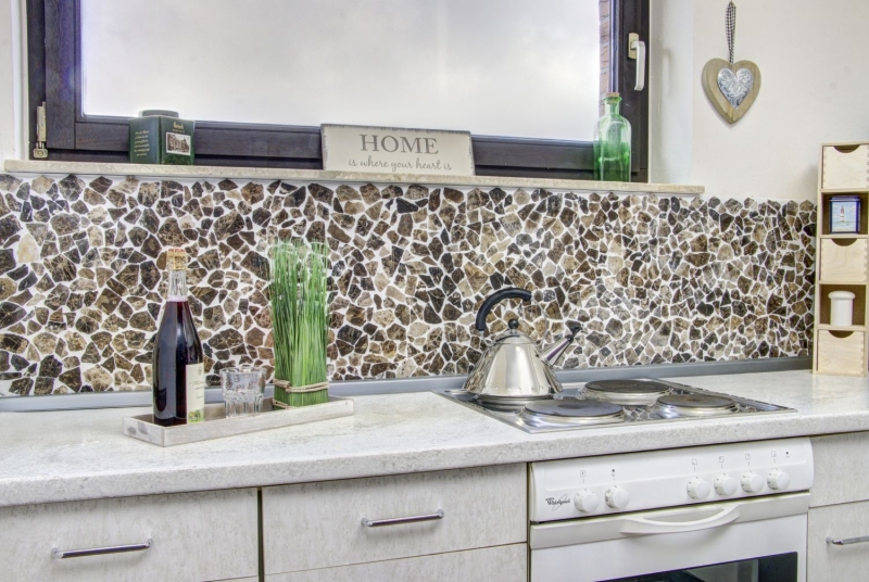 Mosaic quarry marble natural stone polygonal Impala dark brown flamed wall cladding splashback - MOS44-1306