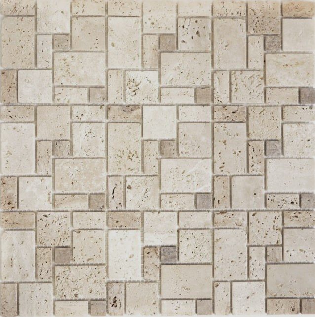 Mosaic tile travertine natural stone combination travertine beige MOS43-1212-15_f