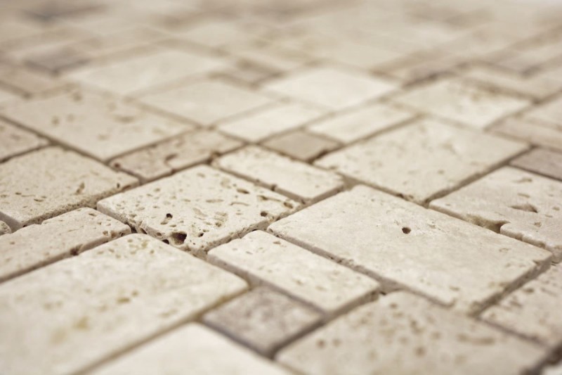 Travertine mosaic tiles terrace wall floor natural stone beige brown tile backsplash kitchen tile bathroom - MOS43-1212-15