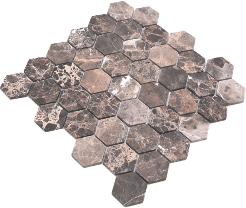 Marble mosaic tile natural stone Hexagon Impala dark brown mix flamed shower wall Bode - MOS42-1313