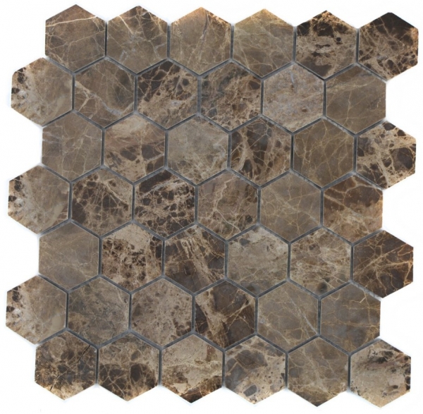 Hand-painted mosaic tile Marble natural stone Hexagon Impala brown polished MOS42-1311_m